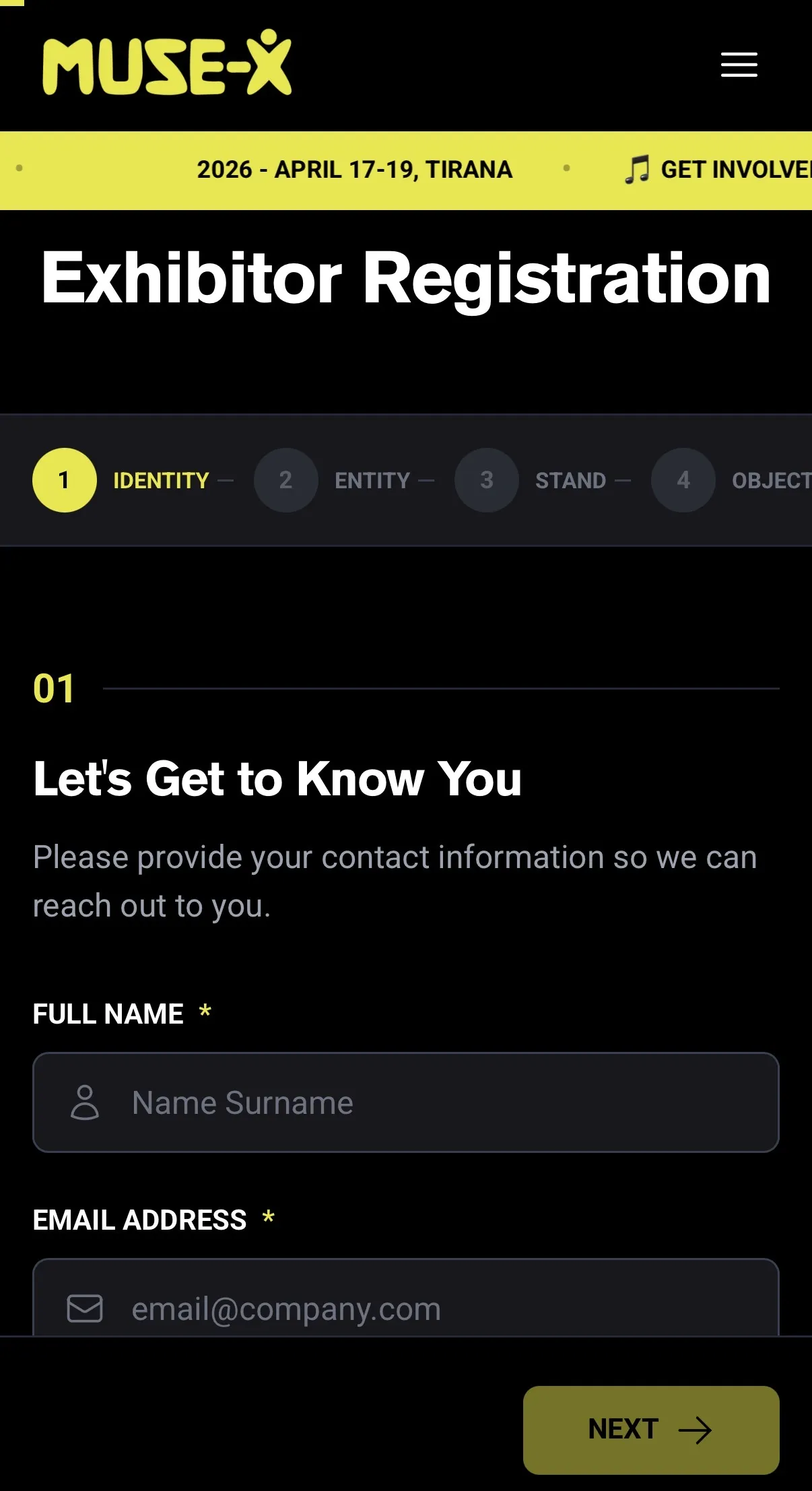 Muse-X — exhibitor registration, mobile